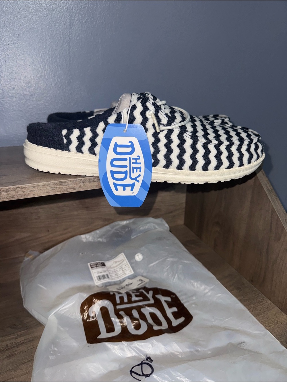 Hey Dude Kids Black & White Wavy Knit Slip-On Shoes